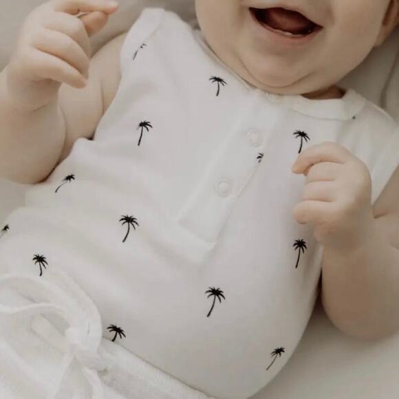 Woven Kids Palm Tree Bodysuit & Ribbed Shorts Outfit Set Size 3-6 Months Cotton - Picture 9 of 9